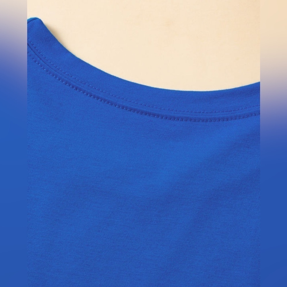 Blue Longline Side Slit Drop Shoulder Women's Top - Picture 5 of 8